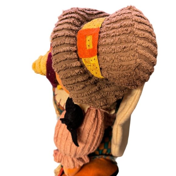 VTG Stuffed Thanksgiving Turkey Sitter in Overalls Holding Pumpkin Basket Crow - Picture 5 of 16